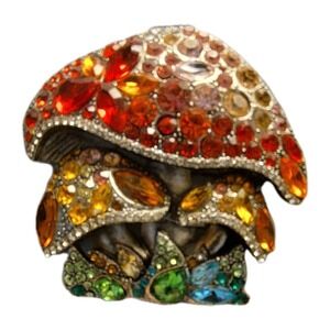 Vintage Metal Gallery Large Multicolored Rhinestone Mushroom Brooch/Pin Jewelry